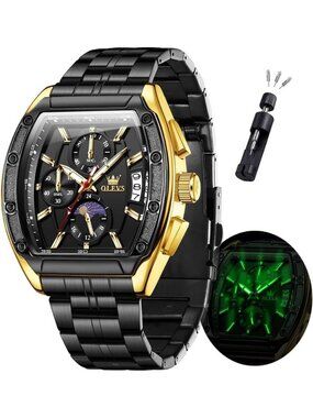 Men's Black Chronograph Rectangle Stainless Steel Luminous Quartz Classic Watch